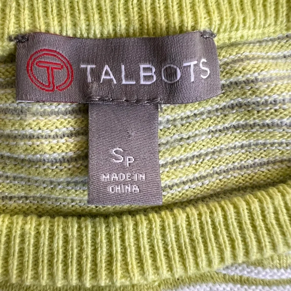 Talbots Striped Tunic‎ Sweater in Kiwi/White Elbow Patches 3/4 Sleeve Sz Small P